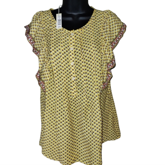 Max Studio Tops - Max Studio NWT Yellow Patterned Blouse Ruffle Sleeves